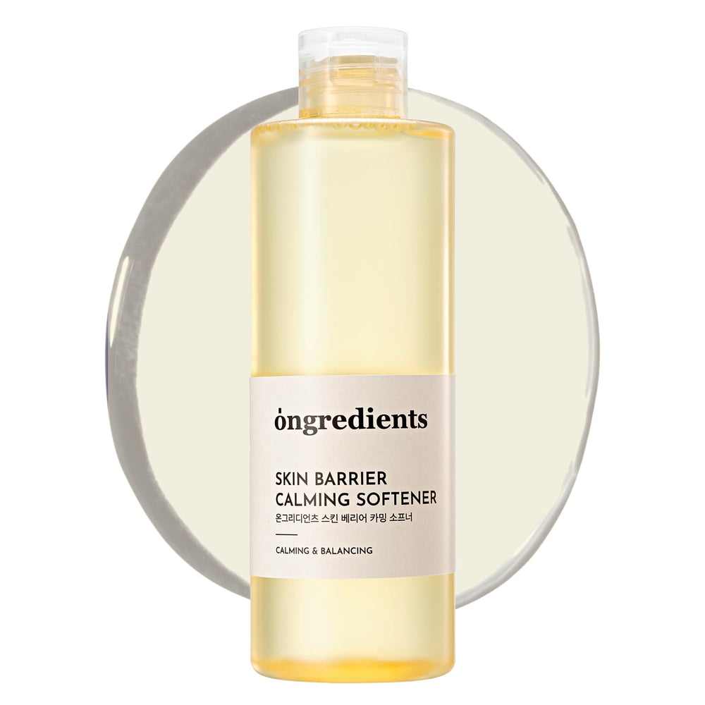 ONGREDIENTS Skin Barrier Calming Softener bottle pour promotes deep hydration for dry skin.