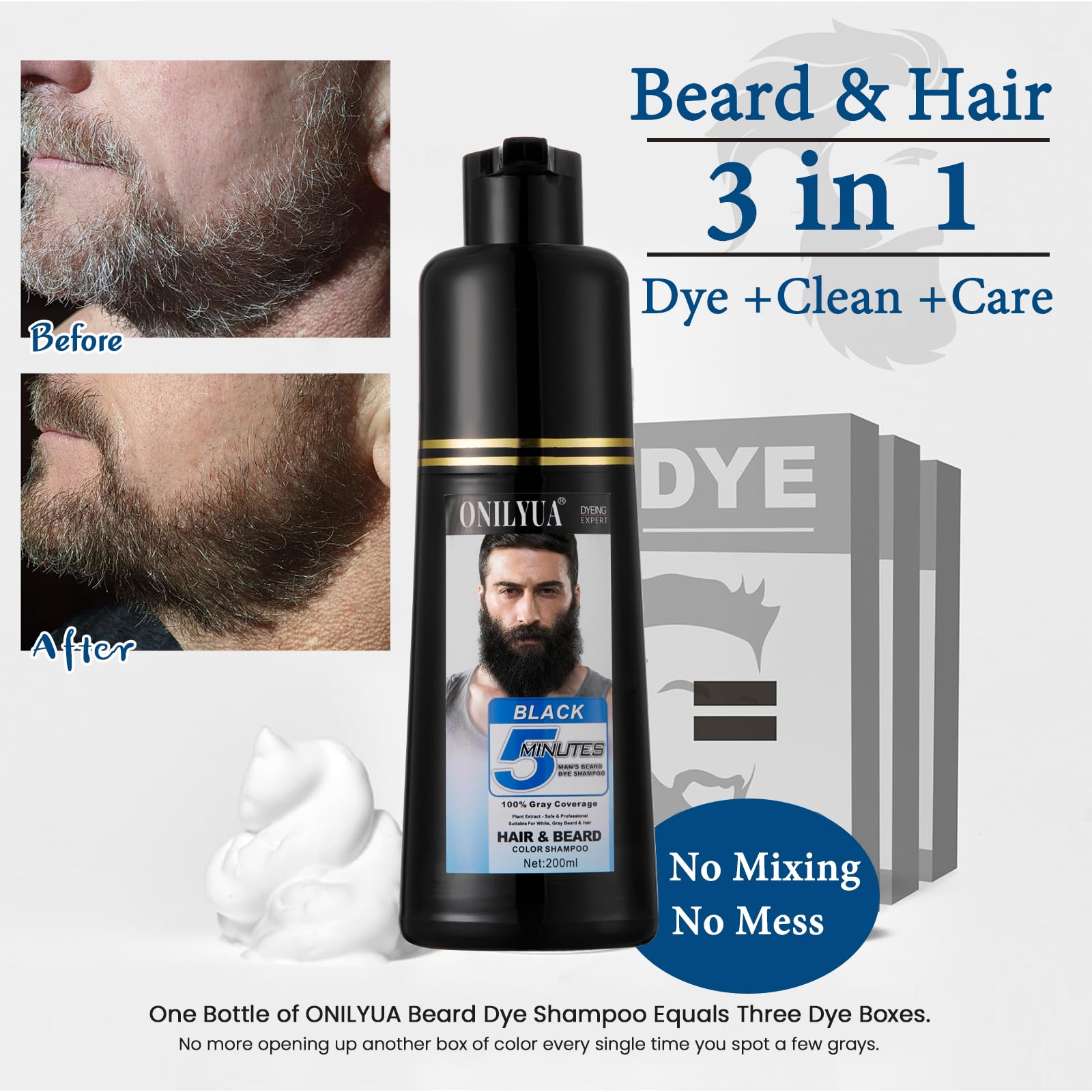 Onilyua beard dye shampoo with argan oil nourishes facial hair