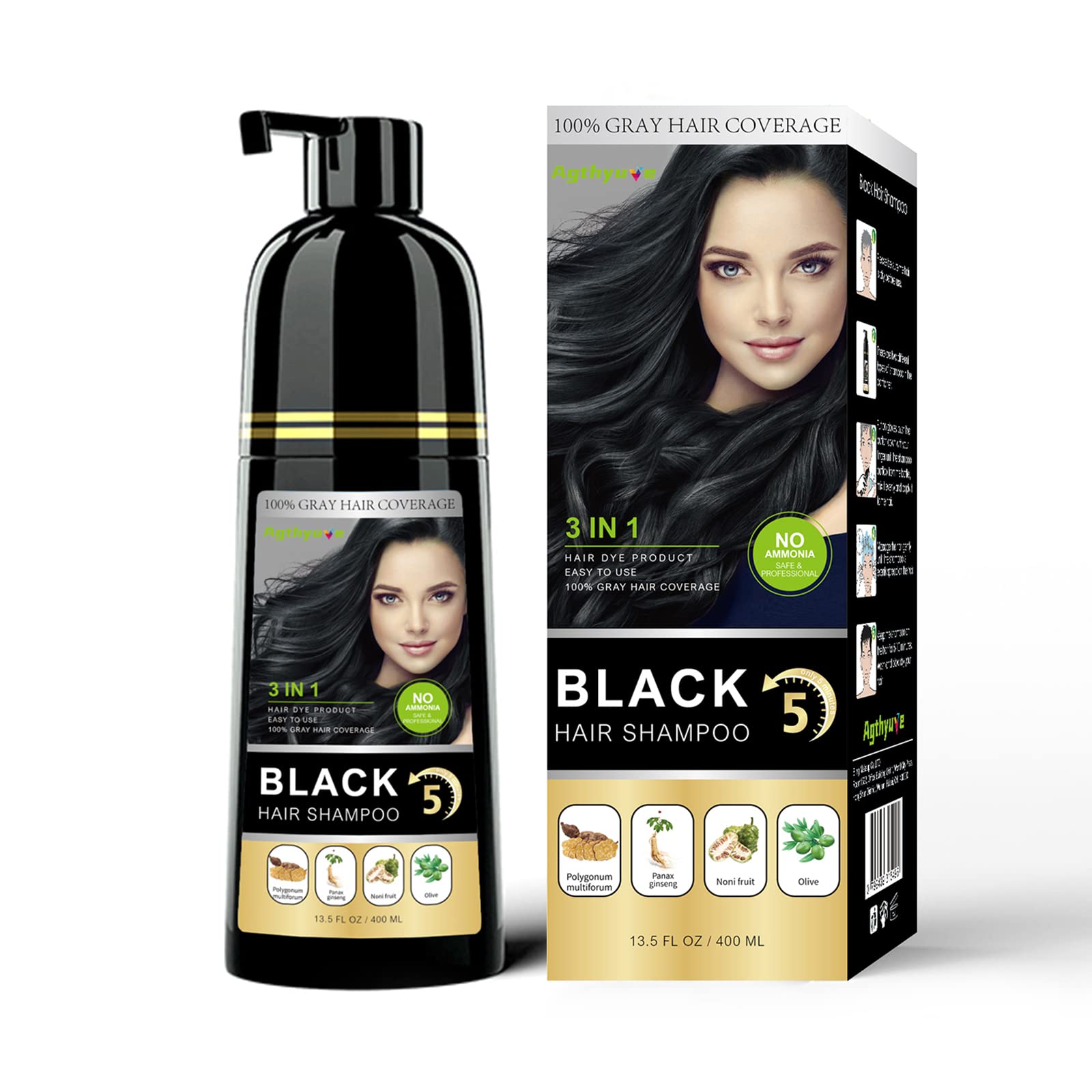 Onilyua Instant Black Hair Shampoo bottle showing quick gray coverage for refreshed look.