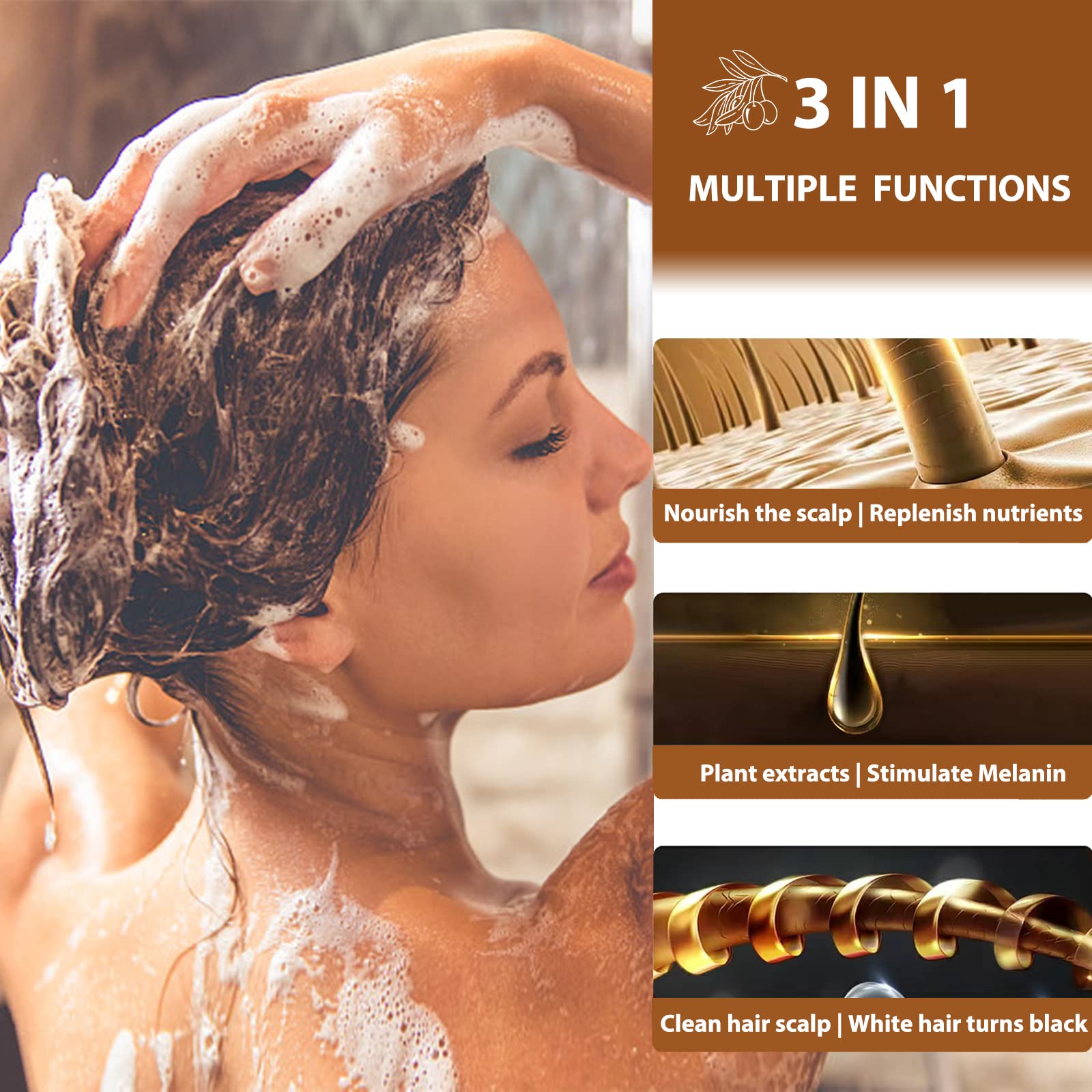 Onilyua Instant Black Hair Shampoo delivers natural-looking, dark results after at-home use.