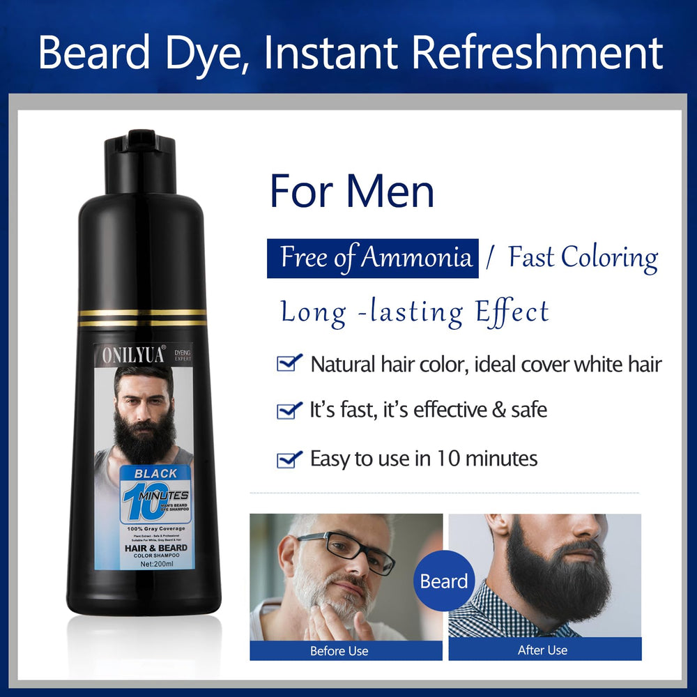 Onilyua beard dye 3-in-1 packaging highlights color and cleanse.
