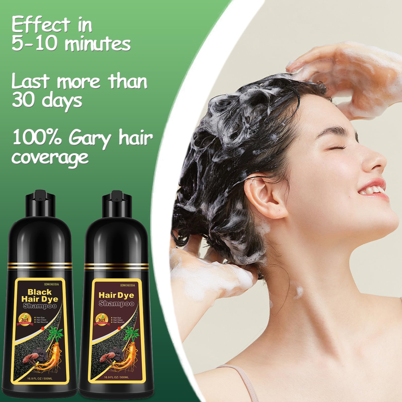 Onilyua Natural Black Hair Dye Shampoo packaging highlights safe, hypoallergenic 16.9 oz.