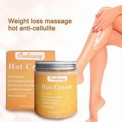 Onkessy Hot Cream application massage highlights targeted slimming and contact comfort.
