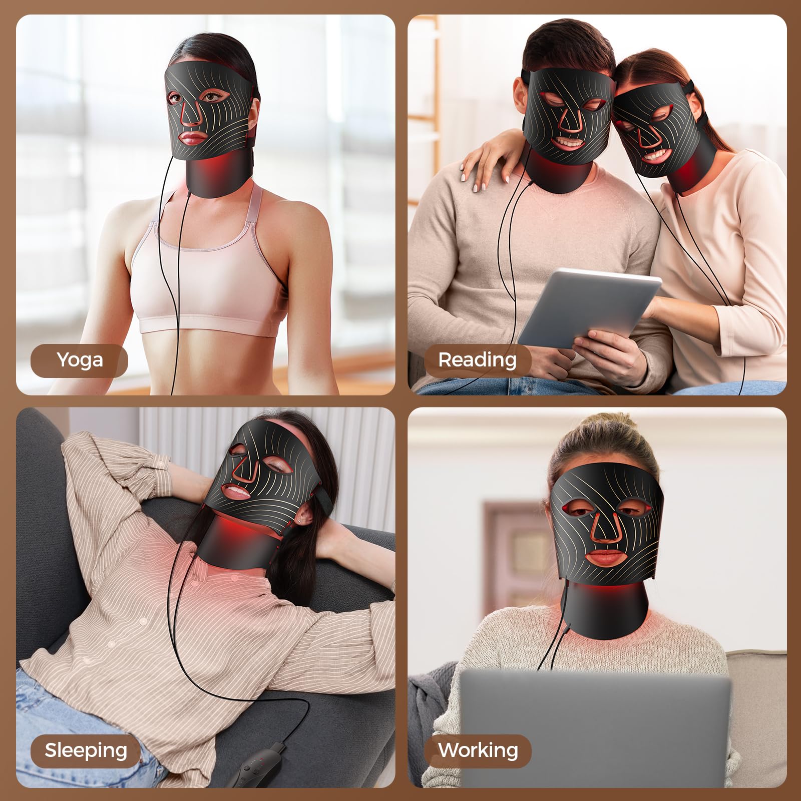 ONLUKY user practicing yoga with the mask on at home.