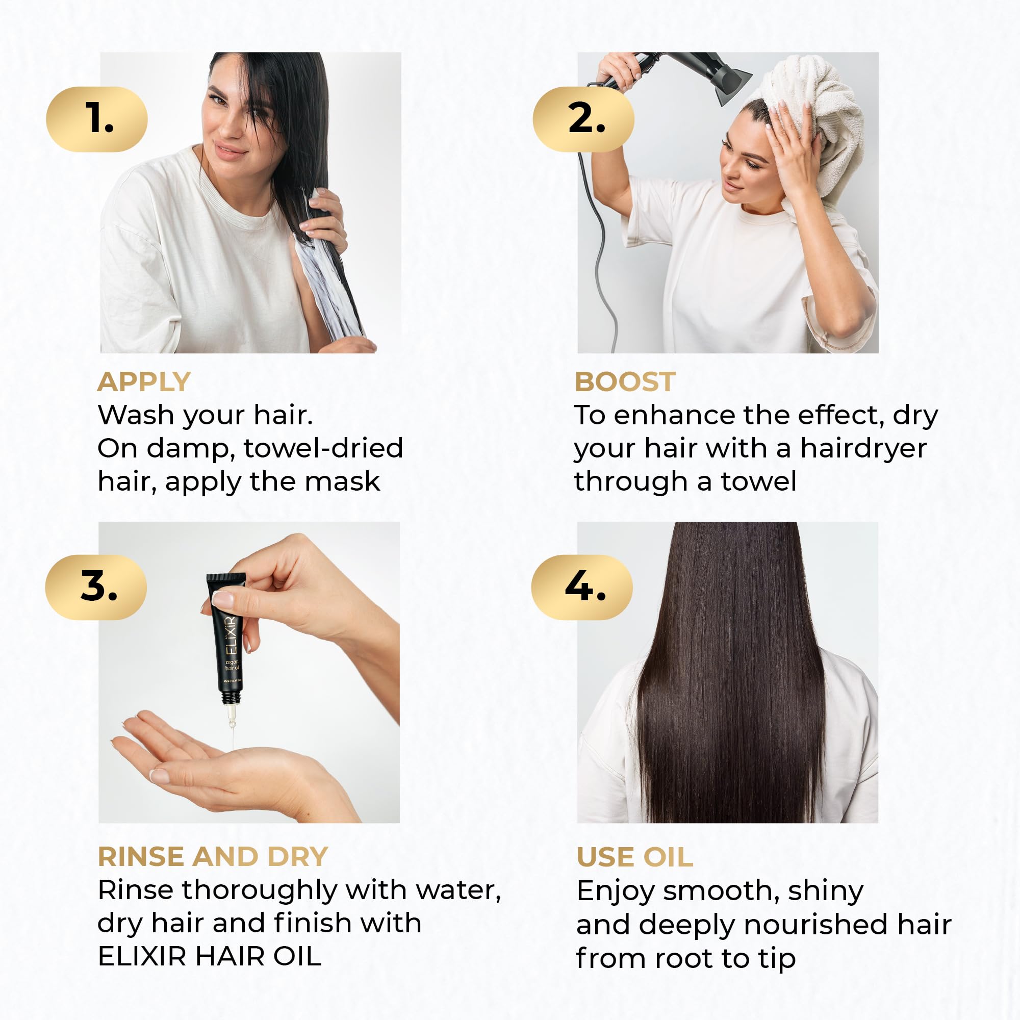 ONLY4HAIR in-use scene demonstrates relaxed, manageable hair