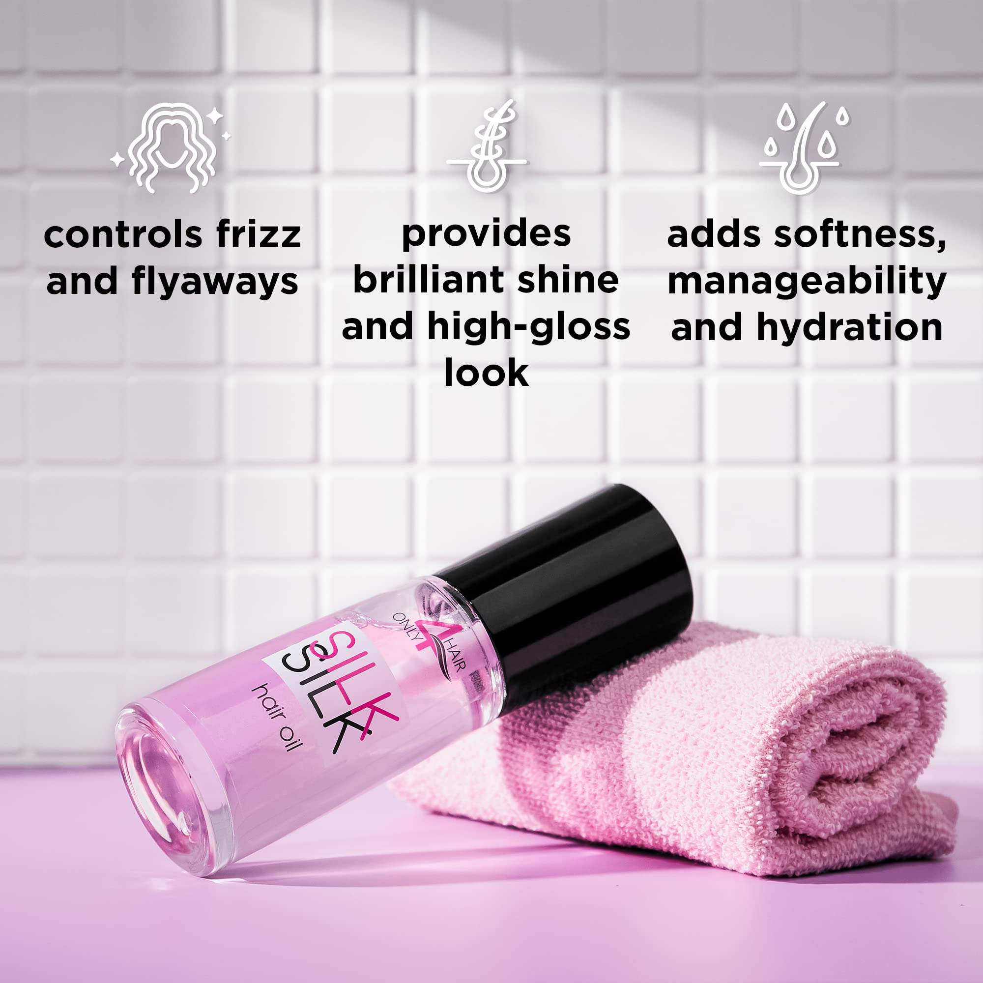ONLY4HAIR Silk Hair Oil anti-frizz-control delivers sleek, frizz-free hair