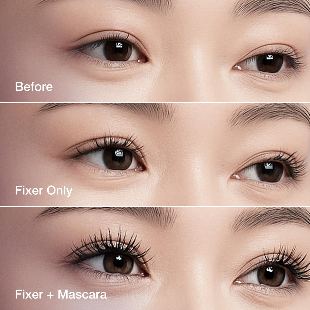 ONSEAMIRO BELLE Lash Fixer on lashes shows long-lasting lift and smudge-free wear