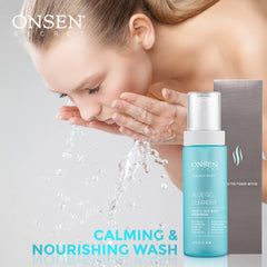 Onsen Secret Aloe Face Wash foaming action cleanses without stripping skin