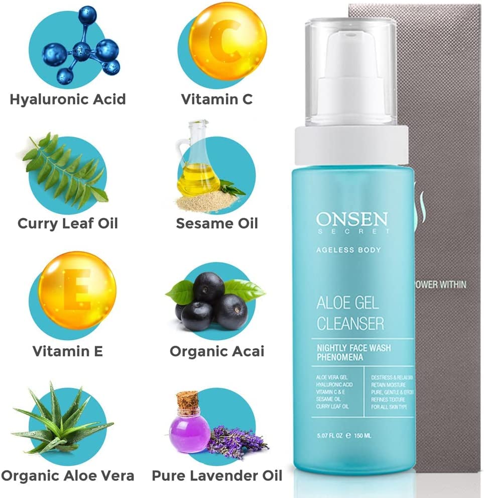 Onsen Secret Aloe Face Wash vitamins C and E nourish skin