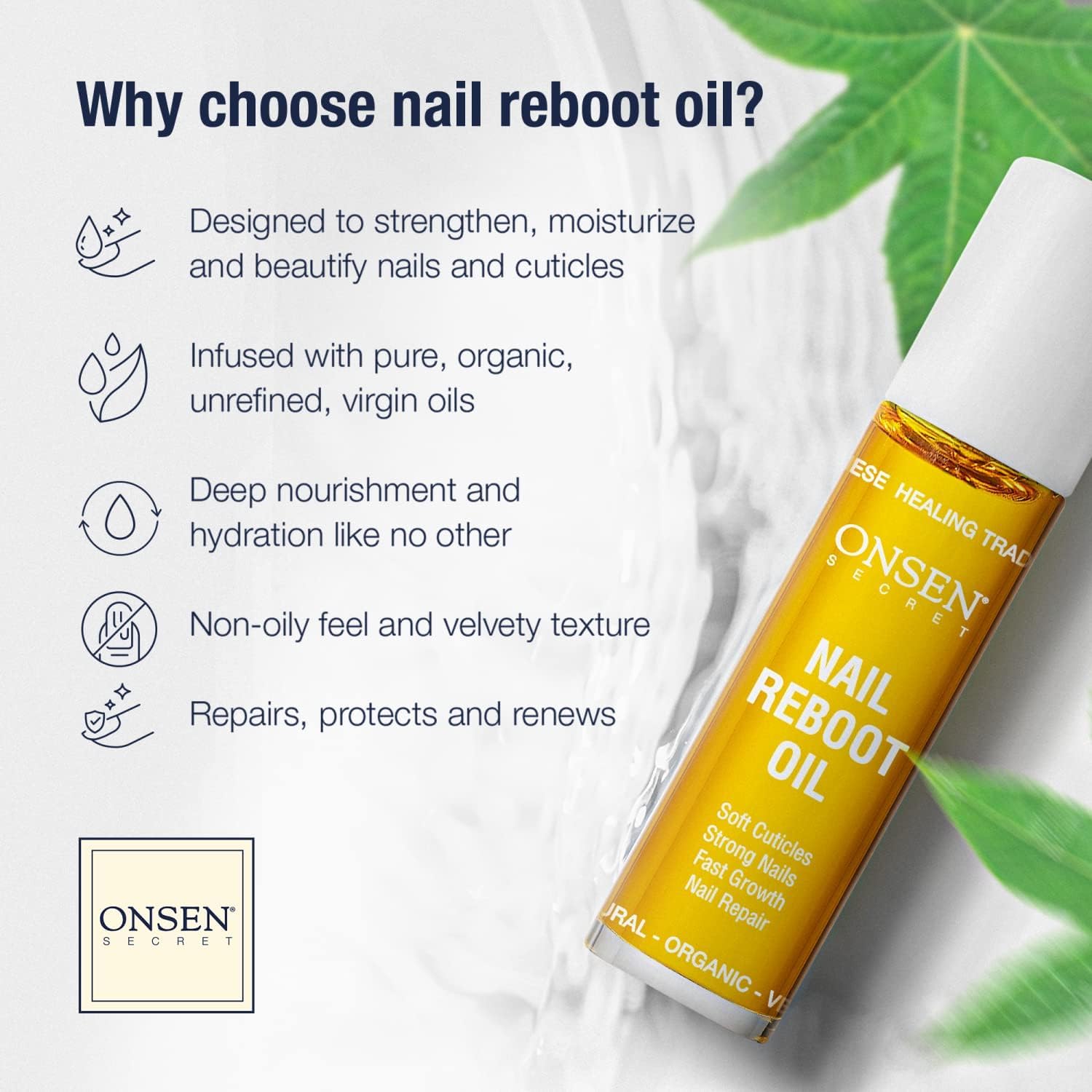 Onsen Secret Nail Reboot Oil application demonstrates easy daily conditioning for nails.