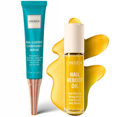 Onsen Secret Nail Reboot Oil bottle shown for nourishing cuticle care.