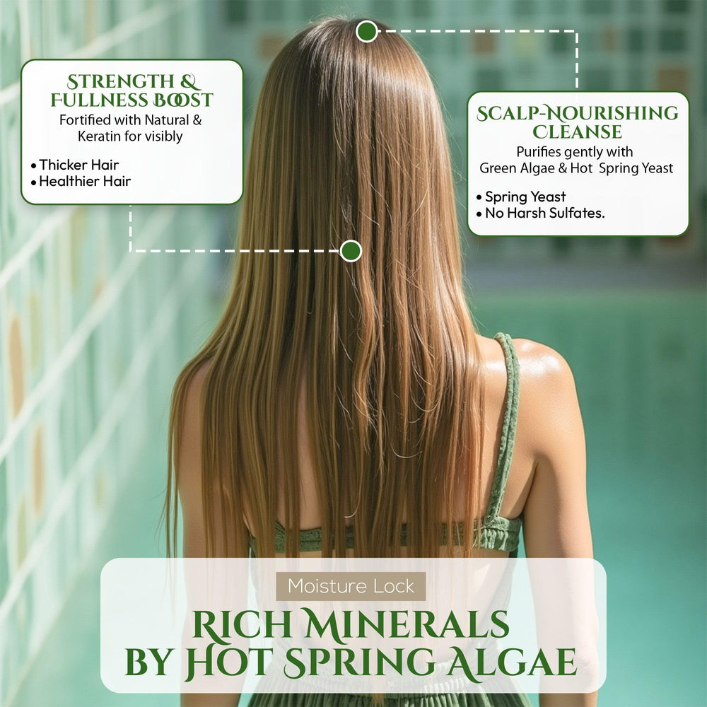ONSENSOU green algae science image emphasizing hydration and softness.