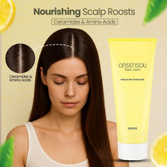 ONSENSOU conditioner being applied to hair for smoother look and frizz control