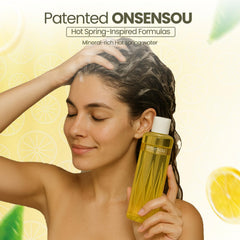 ONSENSOU hot spring yeast ingredient close-up highlights nourishing formula for healthier-looking hair