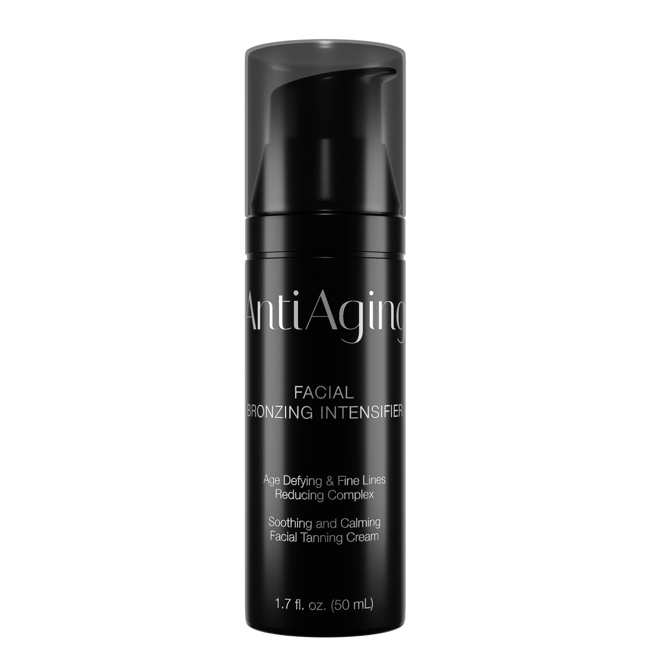 Onyx Anti-Aging Face Tanning Lotion bottle close-up shows hydrating formula for a smoother tan.