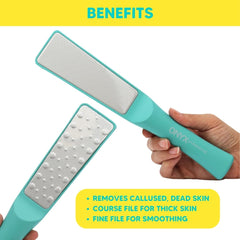 Onyx Professional foot scrubber fine side finishes and smooths skin.