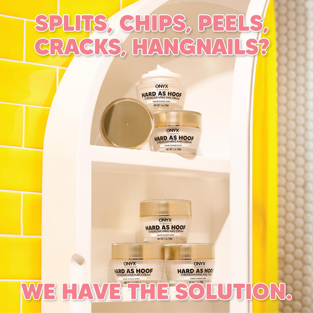 Onyx Professional Hard as Hoof nail-cuticle care scene highlights conditioning