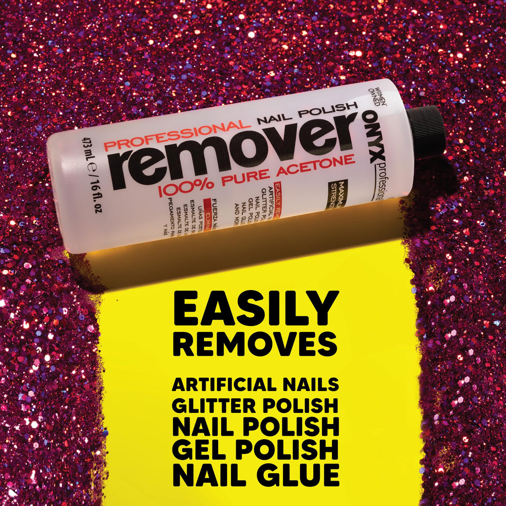 Front view of Onyx Professional remover kit featuring bottle and file for at-home manicure.