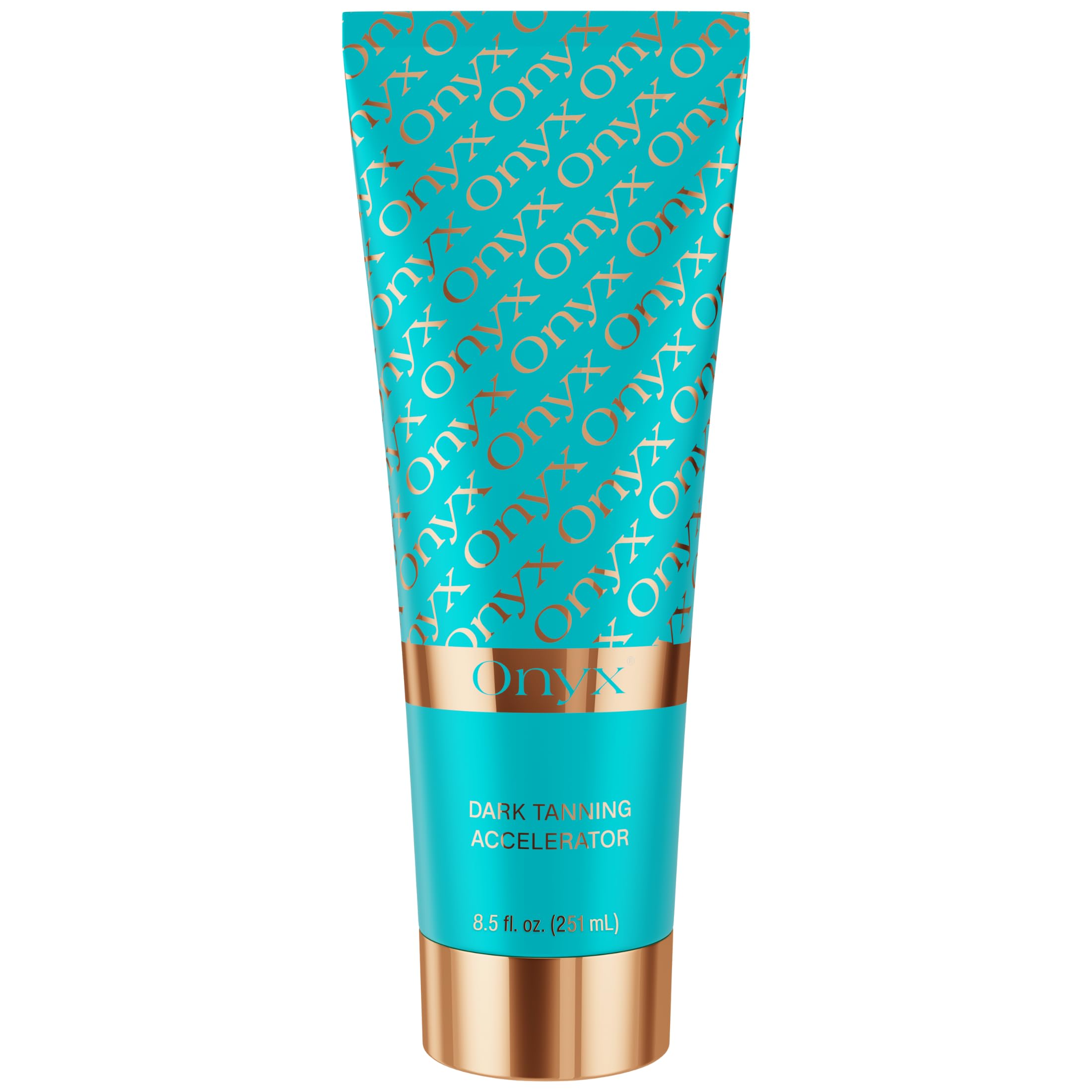 Onyx Strongest tanning accelerator bottle boosts melanin for a deeper, more even tan.