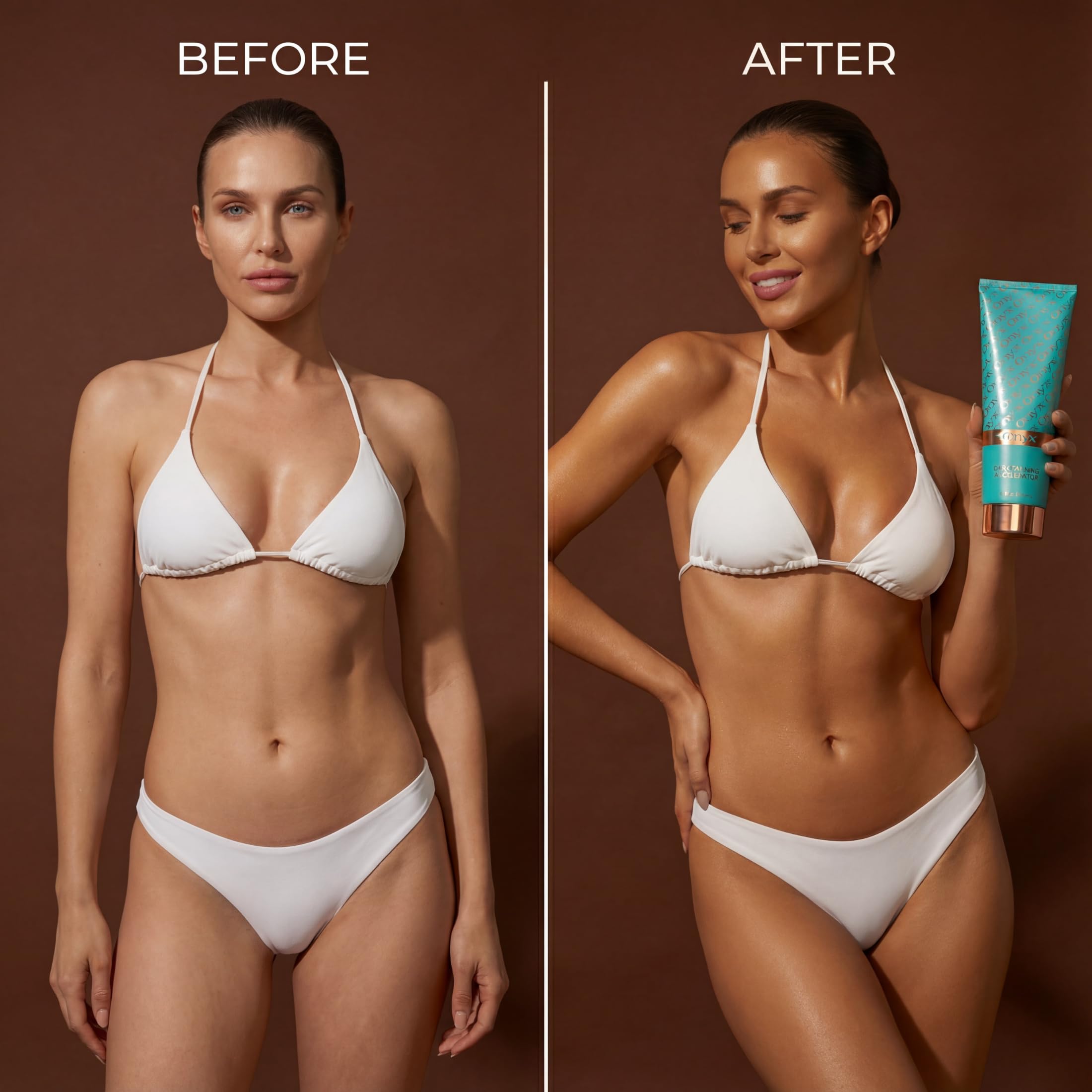 Onyx lotion demonstrates non-greasy, quick absorption during tanning session.