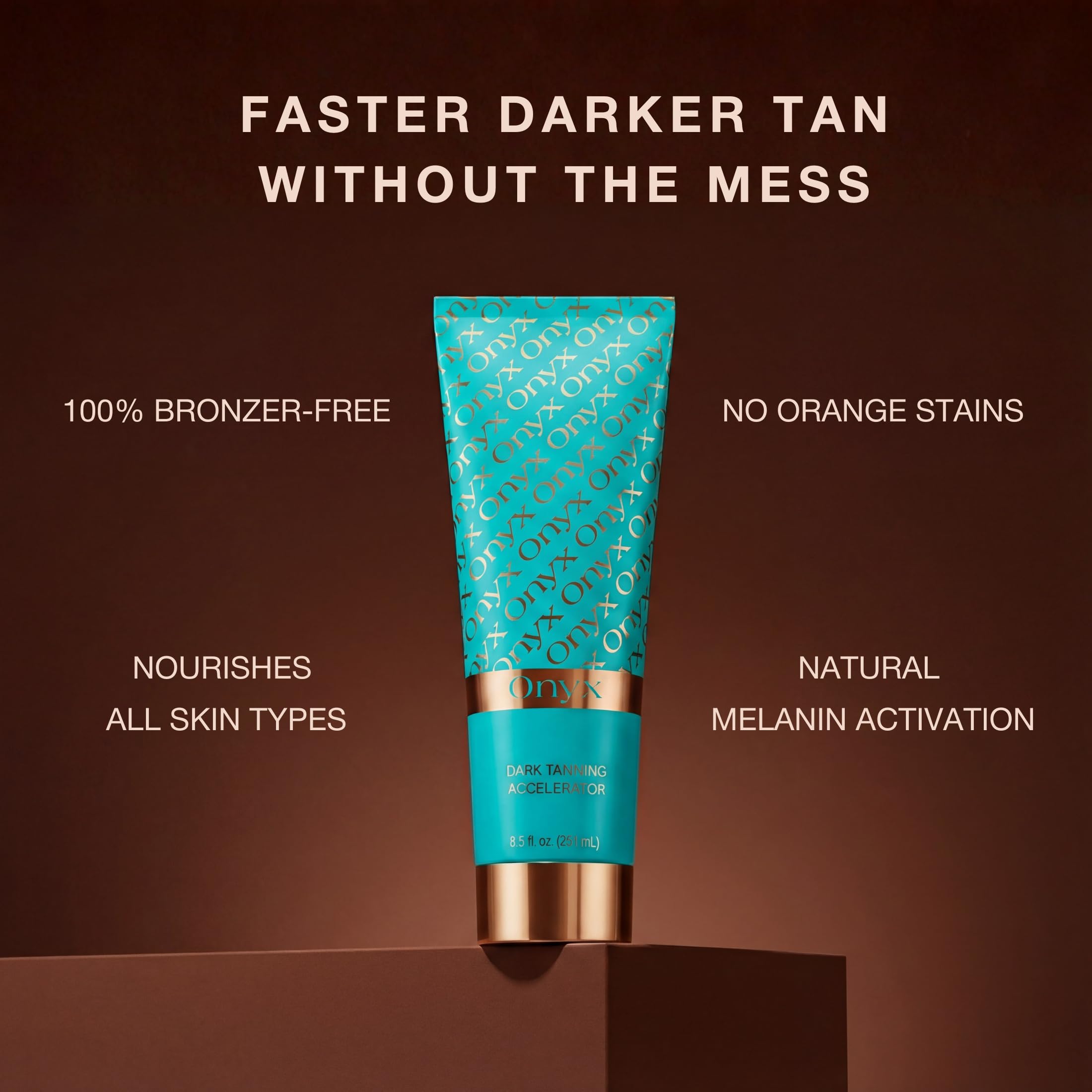 Creamy Onyx lotion texture shown, offering fast absorption and non-greasy feel.
