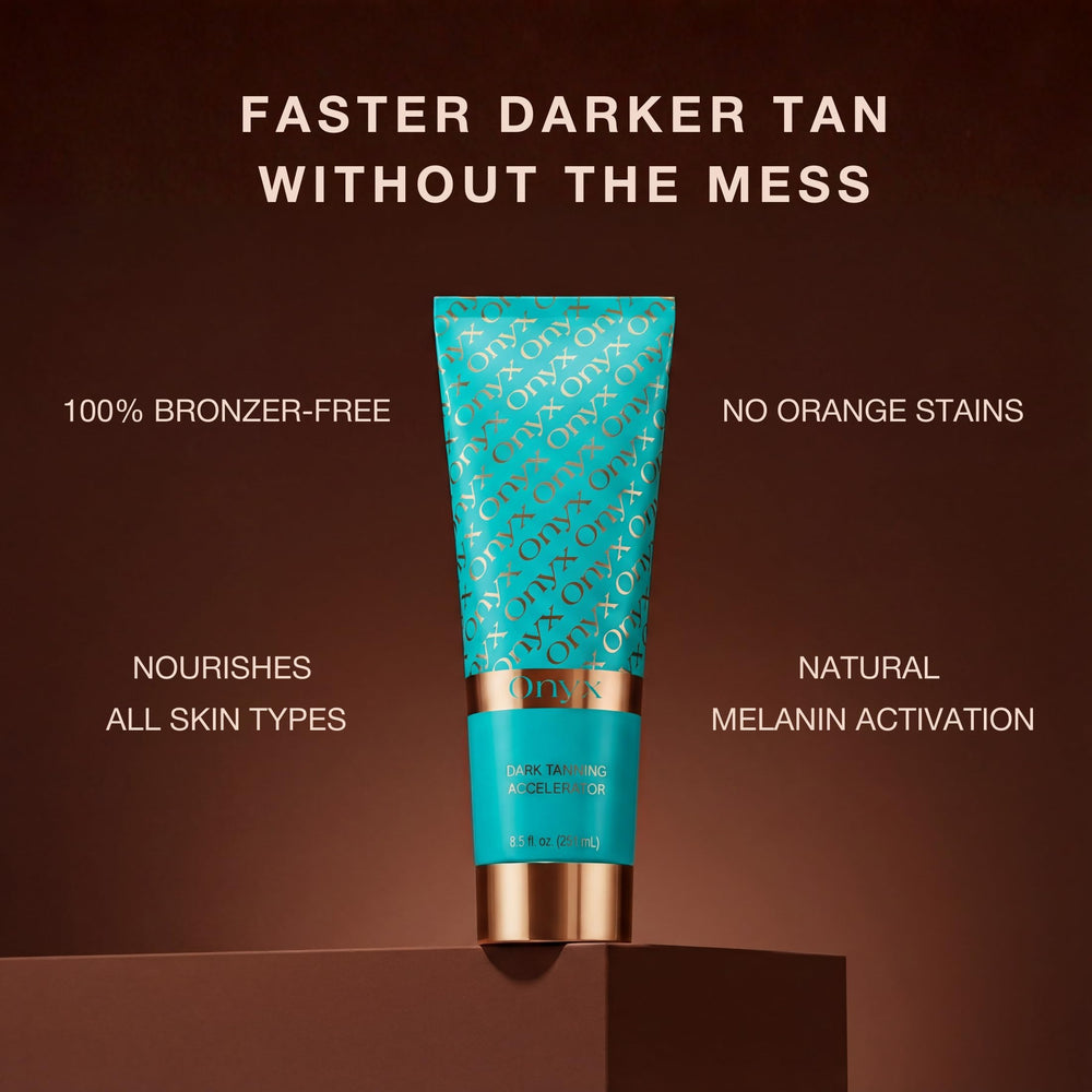 Creamy Onyx lotion texture shown, offering fast absorption and non-greasy feel.