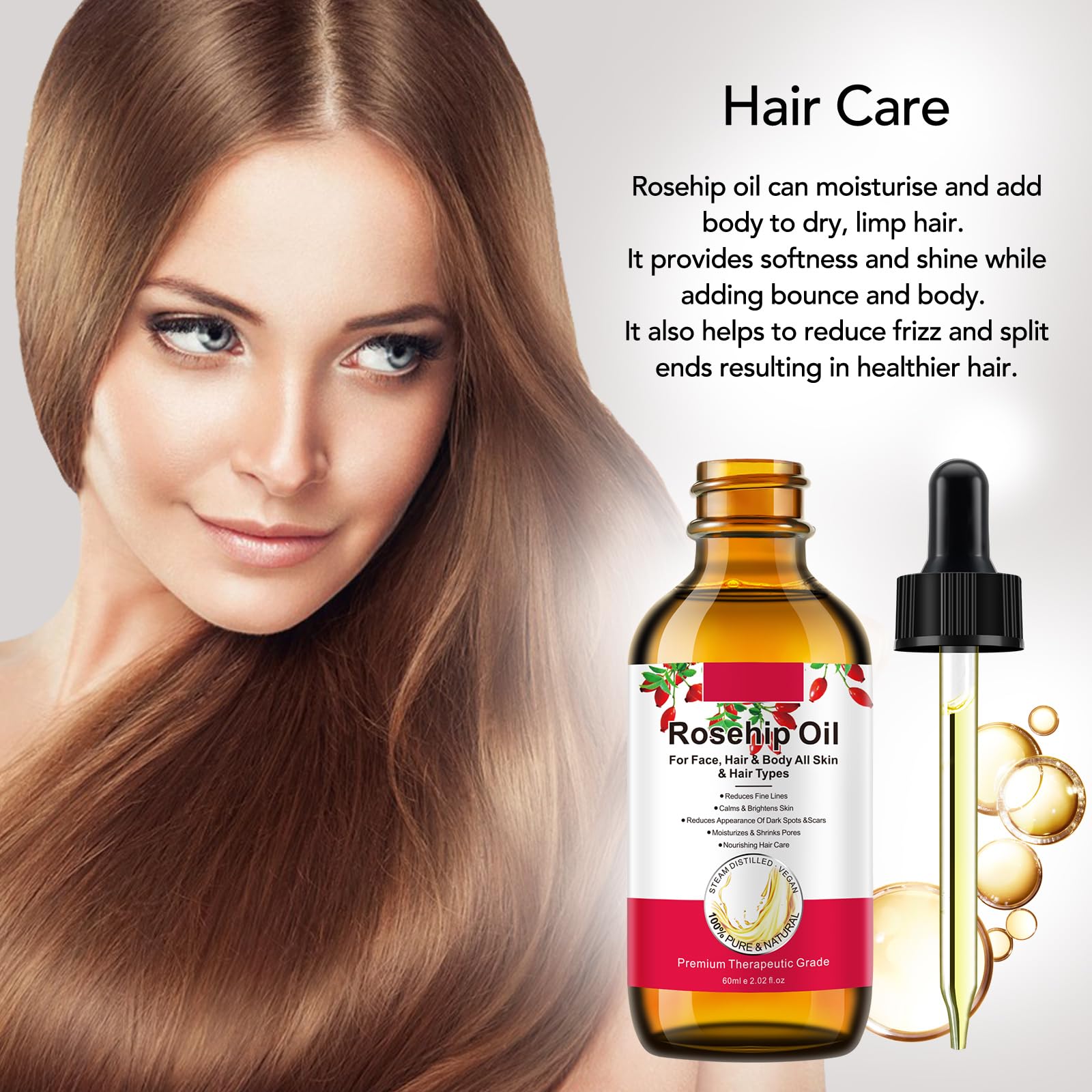 Onznoz Rosehip Oil with rosehips close-up for natural nourishment.