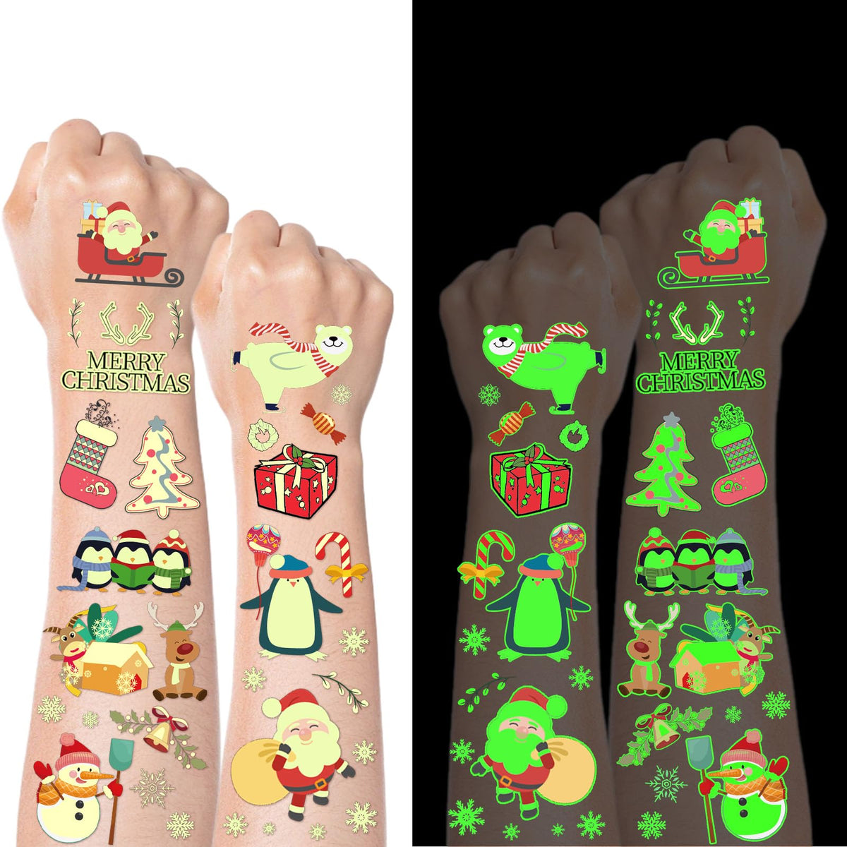Oomloid 260 styles luminous Christmas tattoos glow on skin for festive party fun