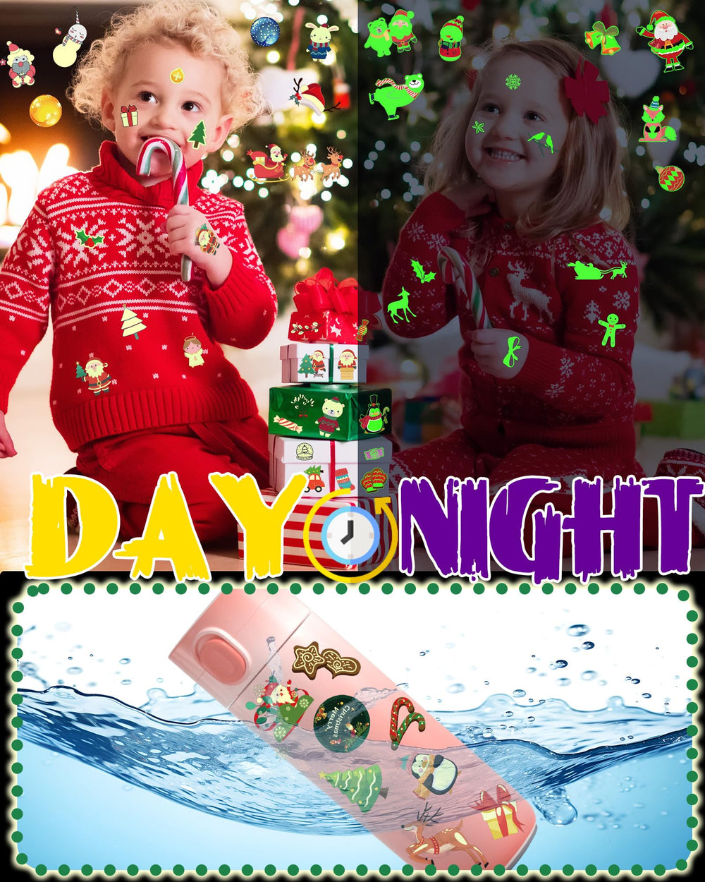 Oomloid Christmas elf tattoo bells design brightens kids holiday activities