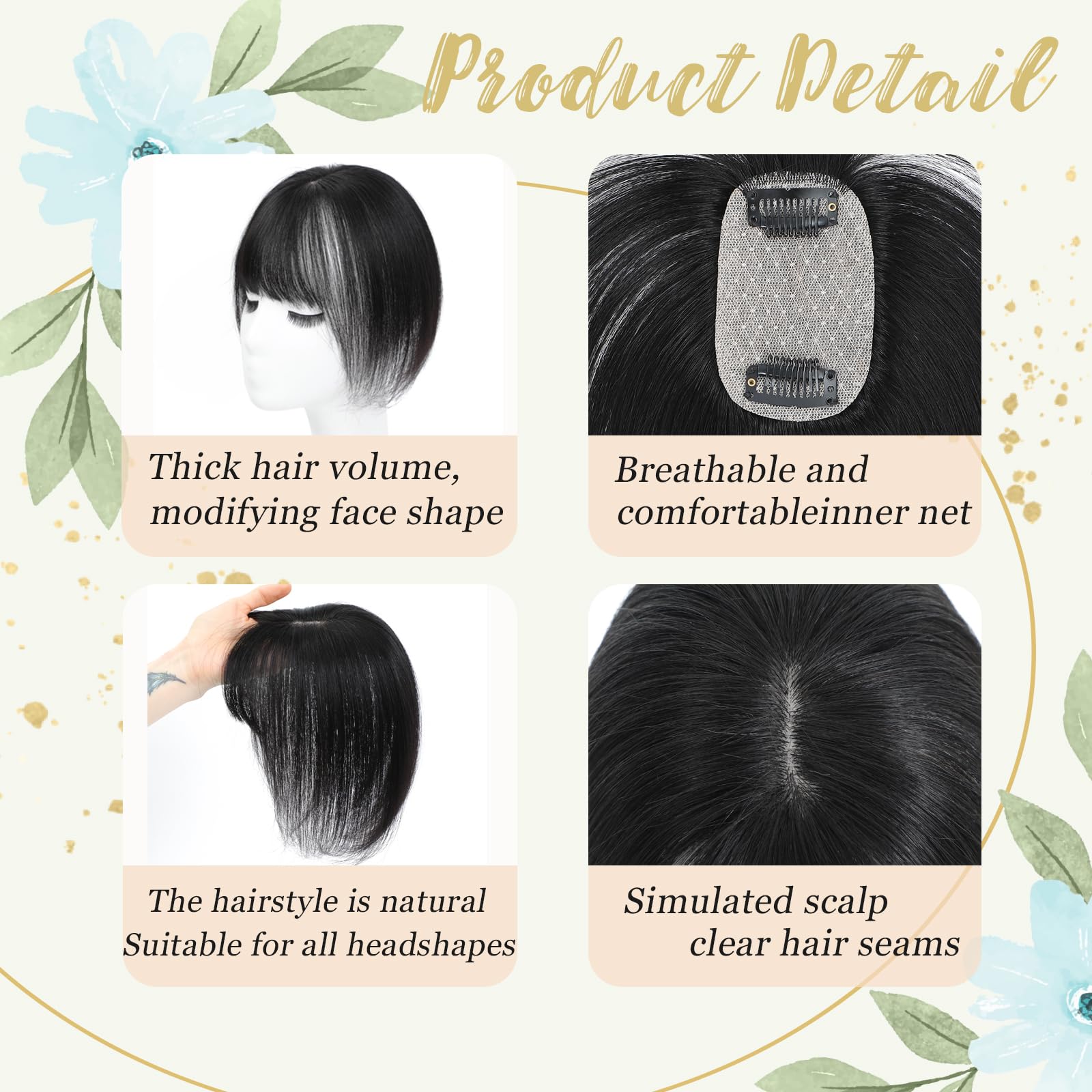 OOPPOO topper with wispy bangs blends for natural-looking hairline.