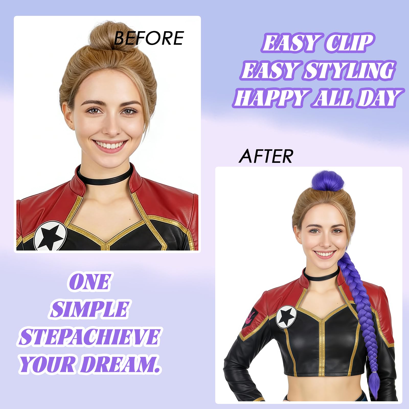 OOPPOO purple ponytail extension supports vibrant color in performances