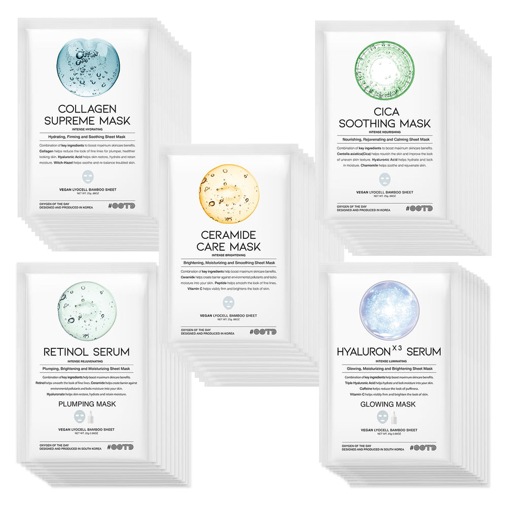 OOTD 50Combo gift pack unboxing shows a premium vegan sheet mask collection for gifting.