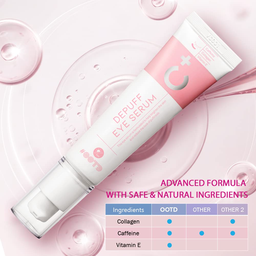 OOTD caffeine under eye serum natural ingredients close-up with collagen and vitamin E