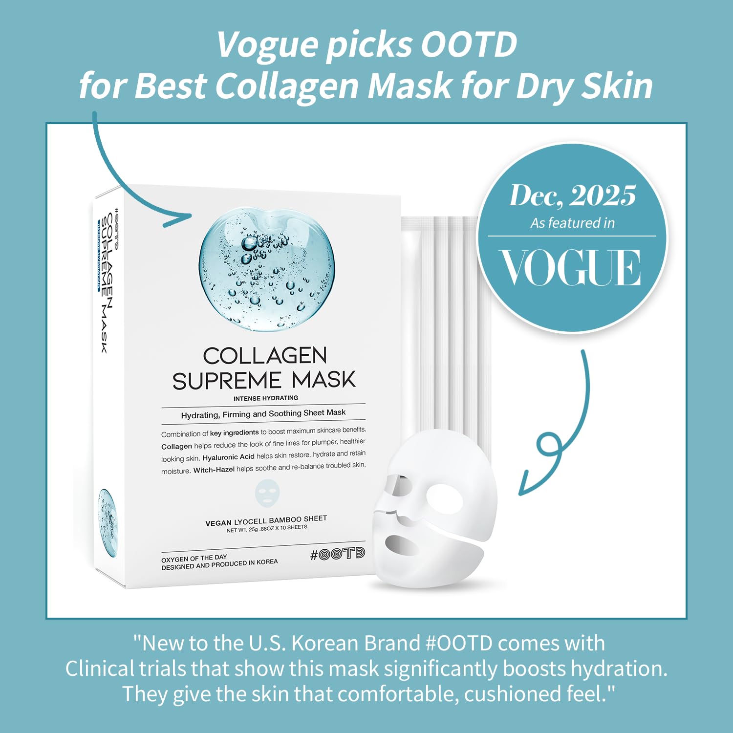 OOTD Collagen Hydrating Sheet Mask close-up texture on a silky sheet.