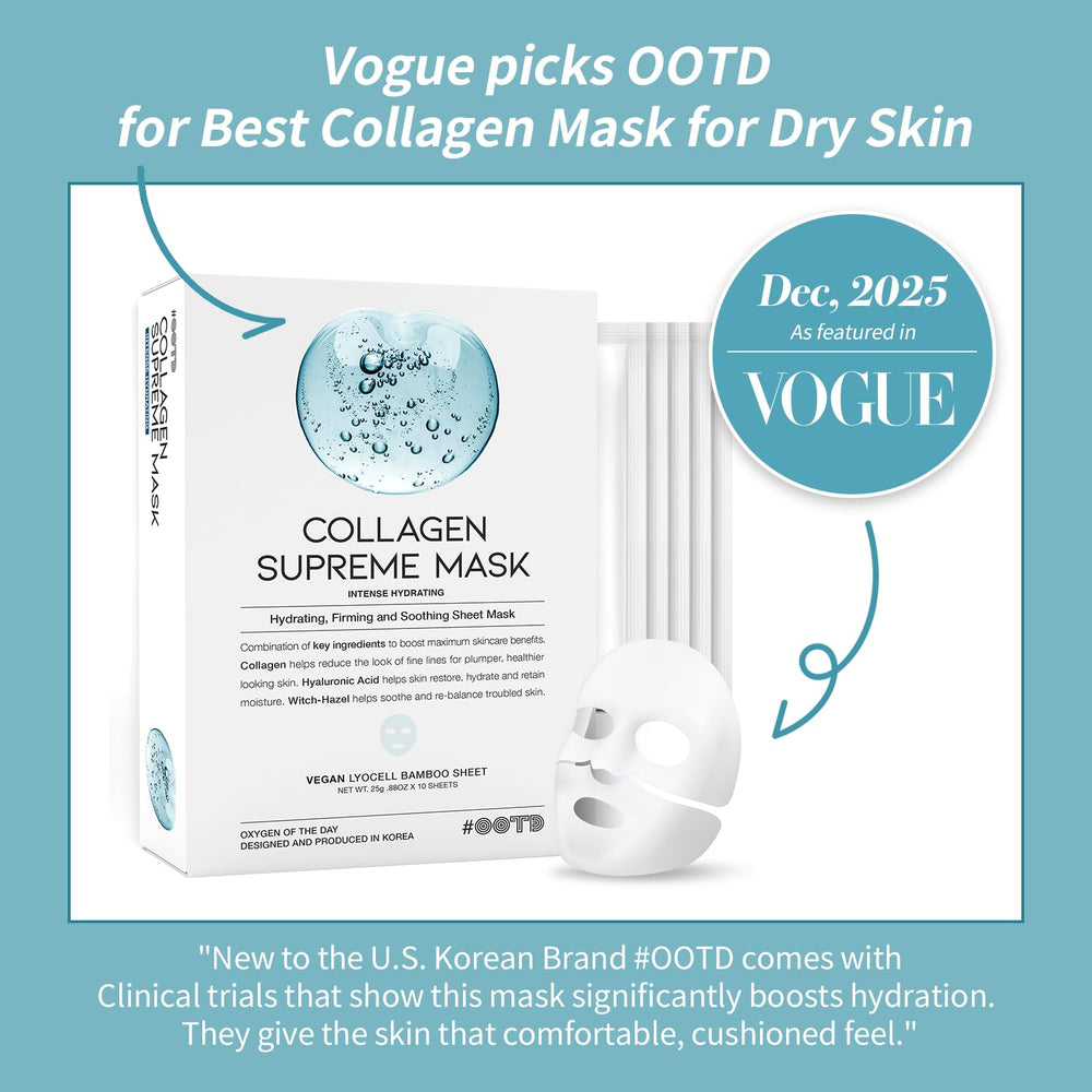 OOTD Collagen Hydrating Sheet Mask close-up texture on a silky sheet.