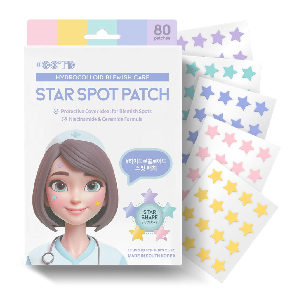 The #OOTD packaging shows eco-friendly star patches for sustainable skincare.