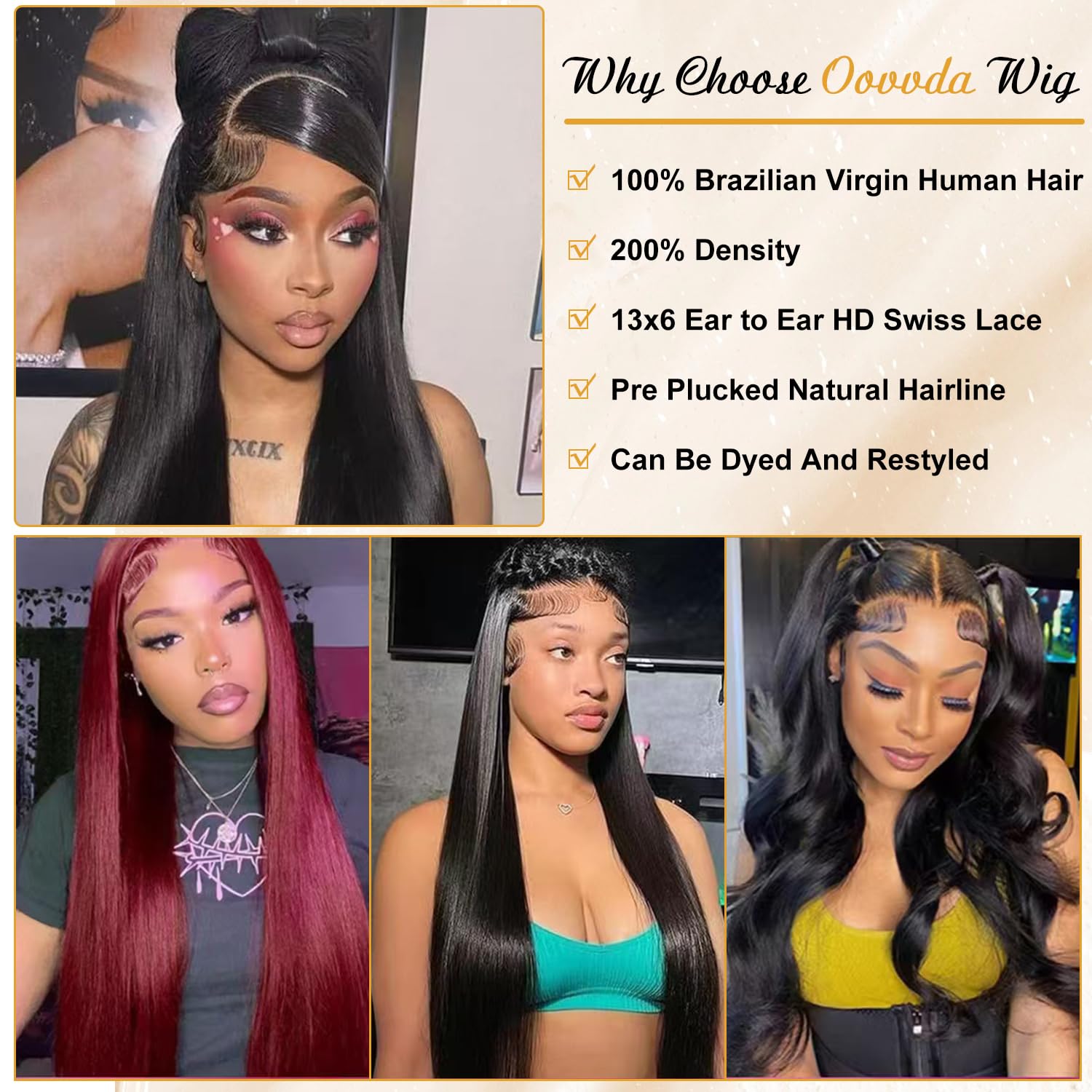 OOVVDA straight hair texture offers smooth, low-tangle styling.