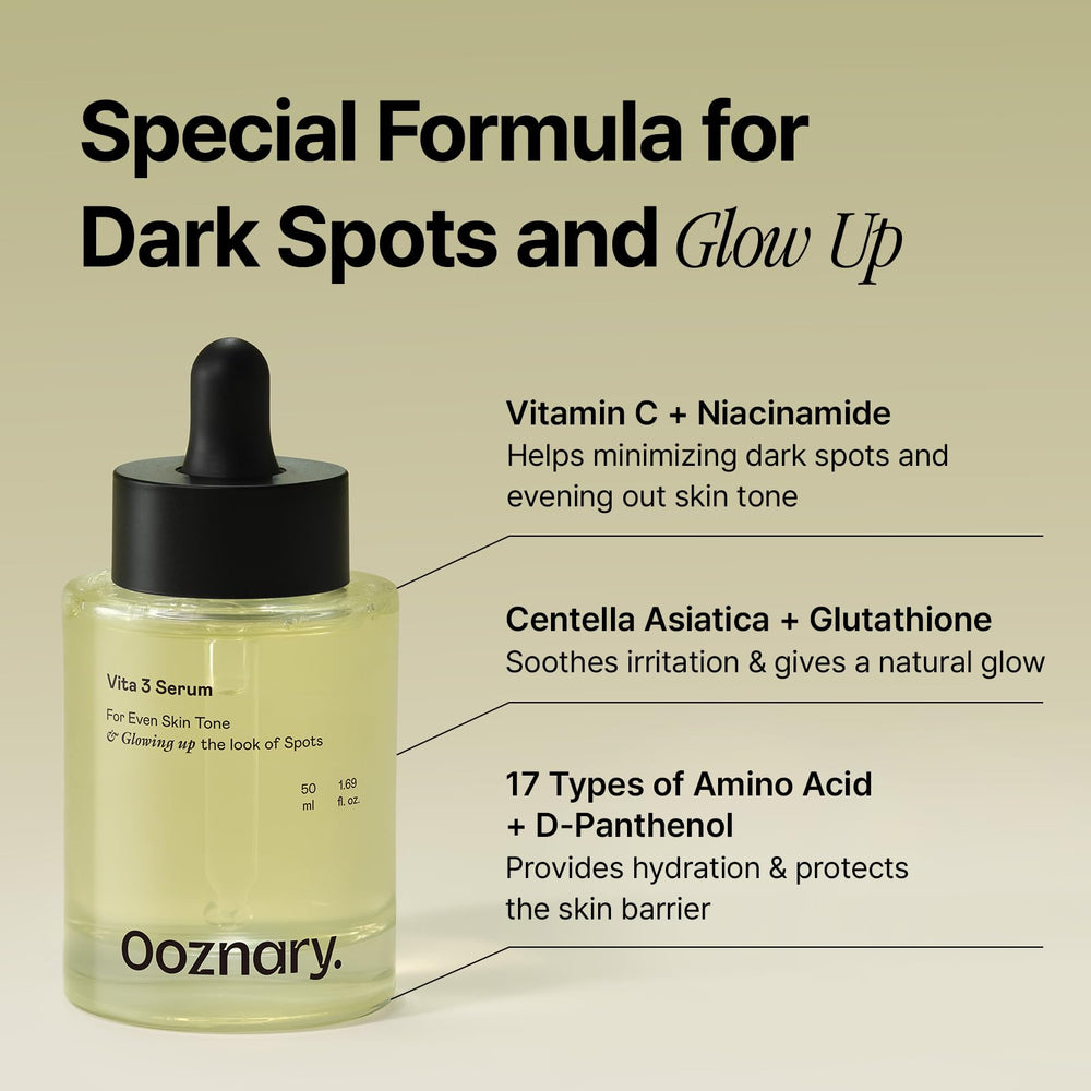 Illustration of amino acids indicating gentle exfoliation and hydration in OOZNARY Vita 3 Serum