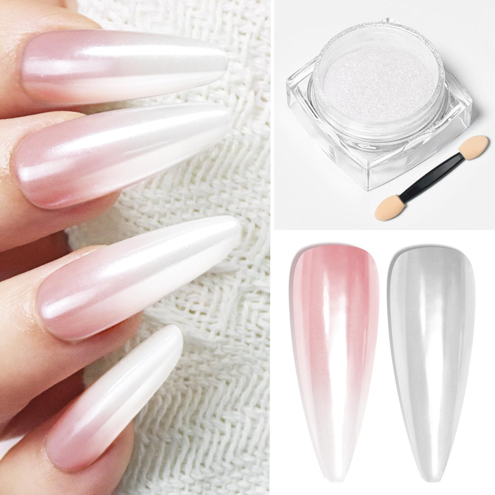 OpenLive white pearl chrome nail powder can for a mirror like shine