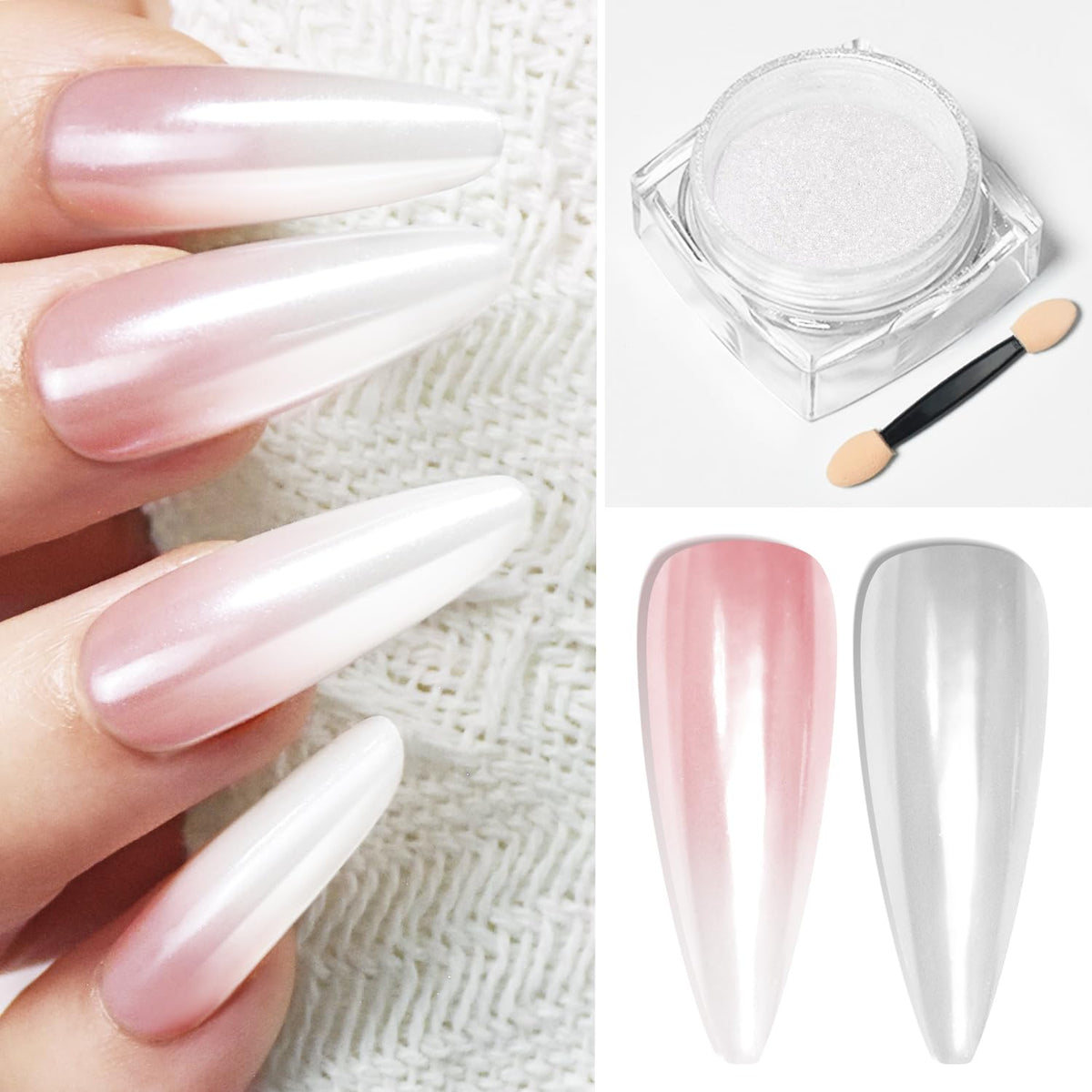 OpenLive white pearl chrome nail powder can for a mirror like shine