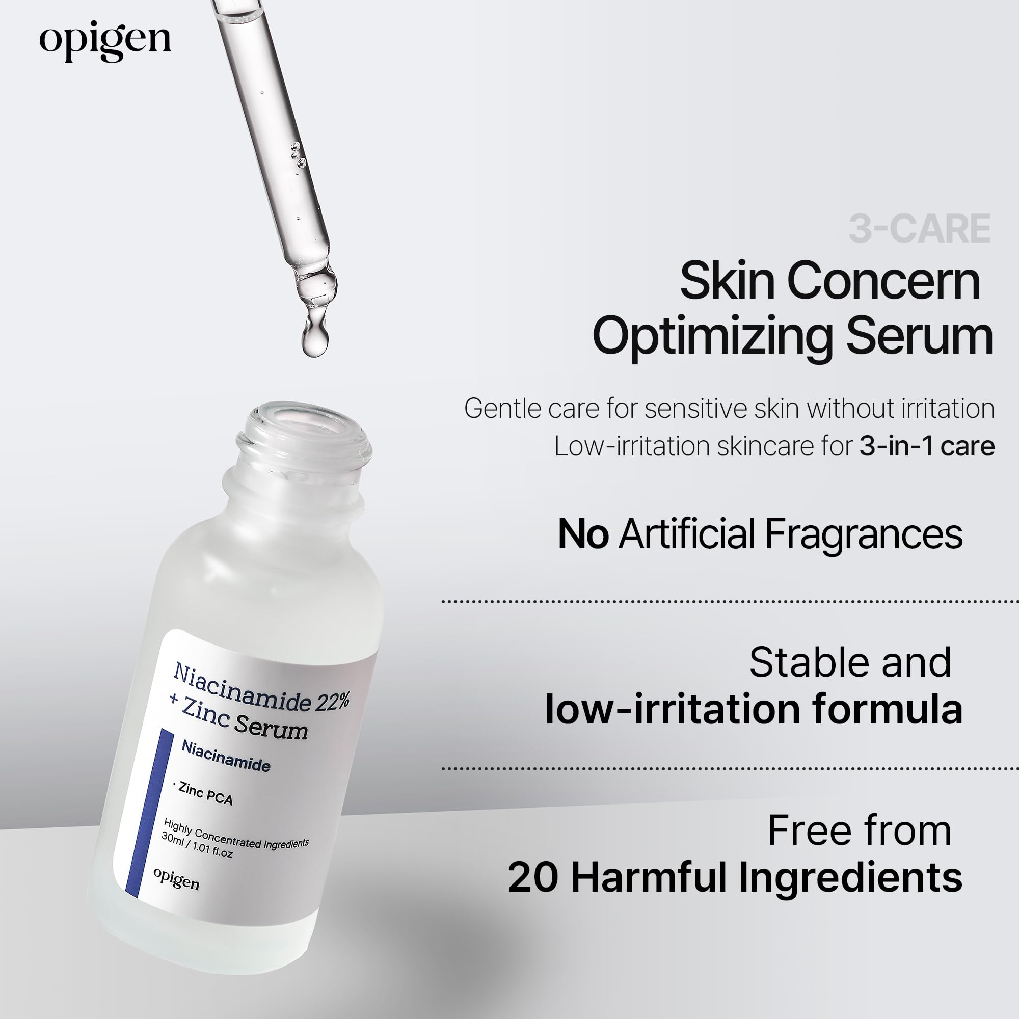 Opigen Niacinamide 22% zinc serum applied in routine promotes smoother pores.