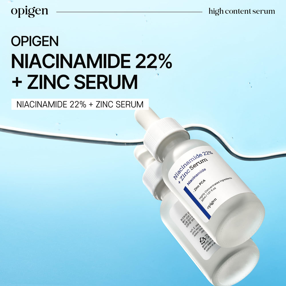 Opigen Niacinamide serum close-up texture reveals lightweight hydration for balanced skin.