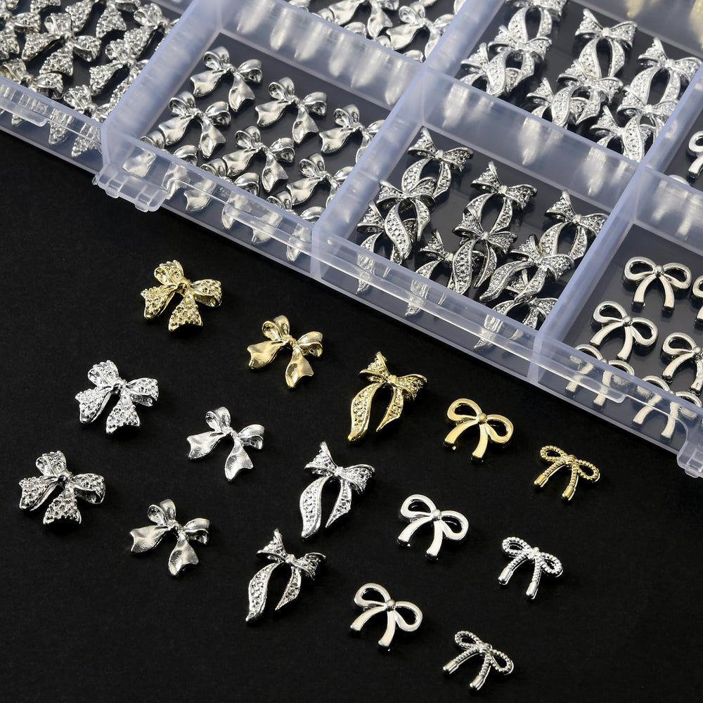 OPMADM white gold bow nail charms for sophisticated looks