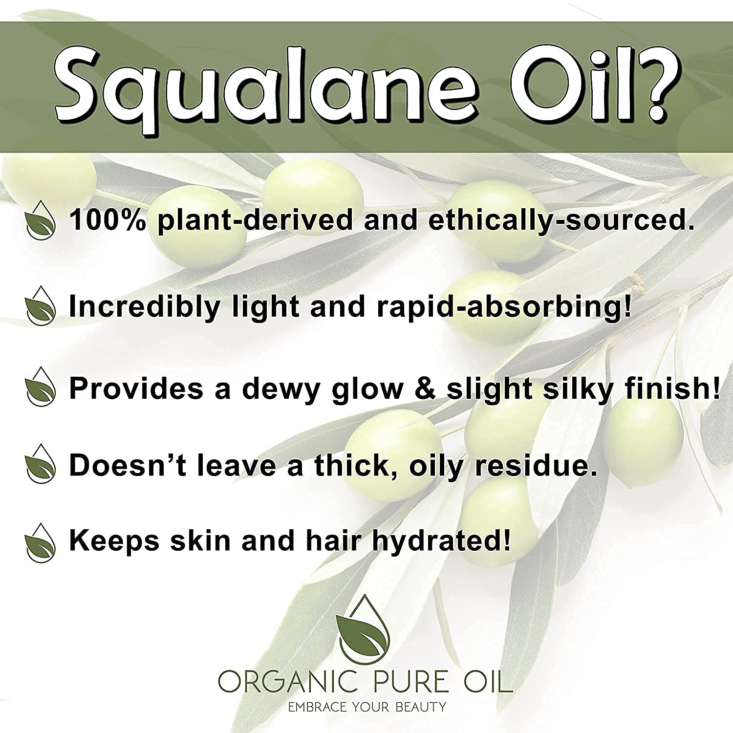 OPO Squalane Oil olive face application demonstrates soothing moisture.