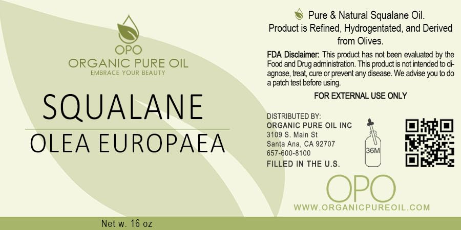 OPO Squalane Oil olive pour showing fast moisture without grease.