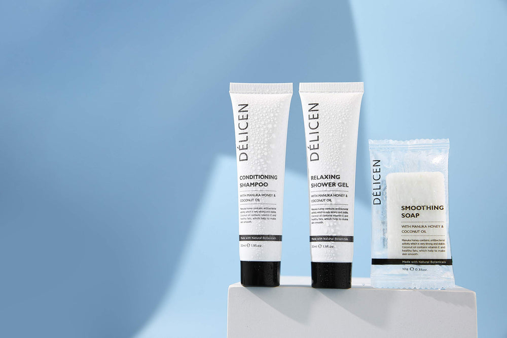 OPPEAL Delicen Manuka hotel amenities pack, travel-friendly toiletries for guests.