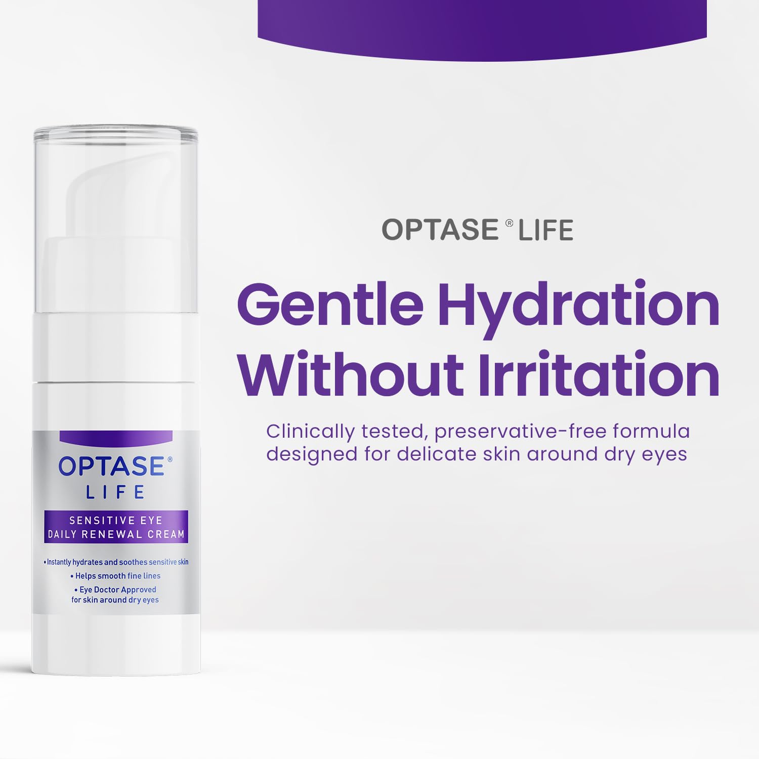 Optase LIFE cream texture close-up highlights fast absorption for delicate eye skin