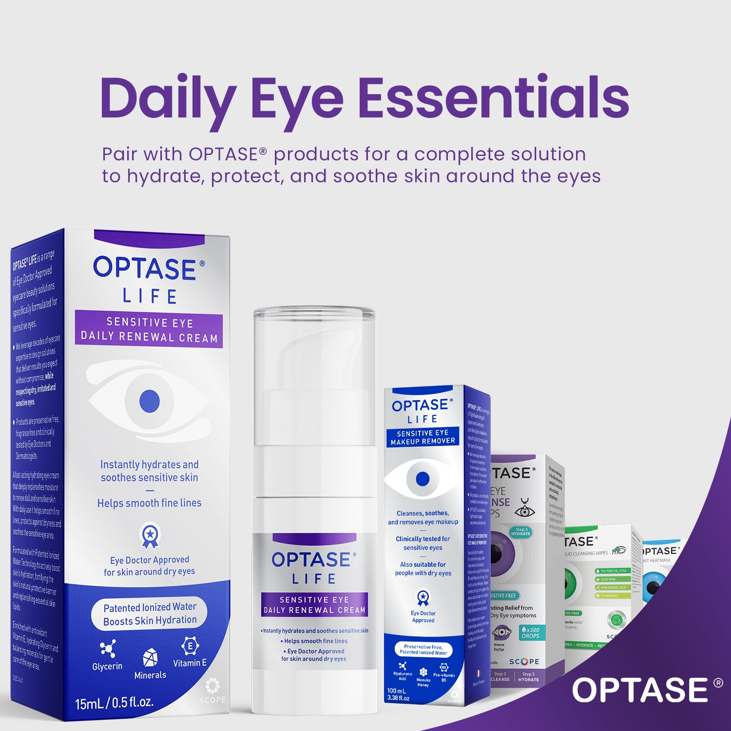 Optase LIFE cream applied under makeup for smooth eye area base