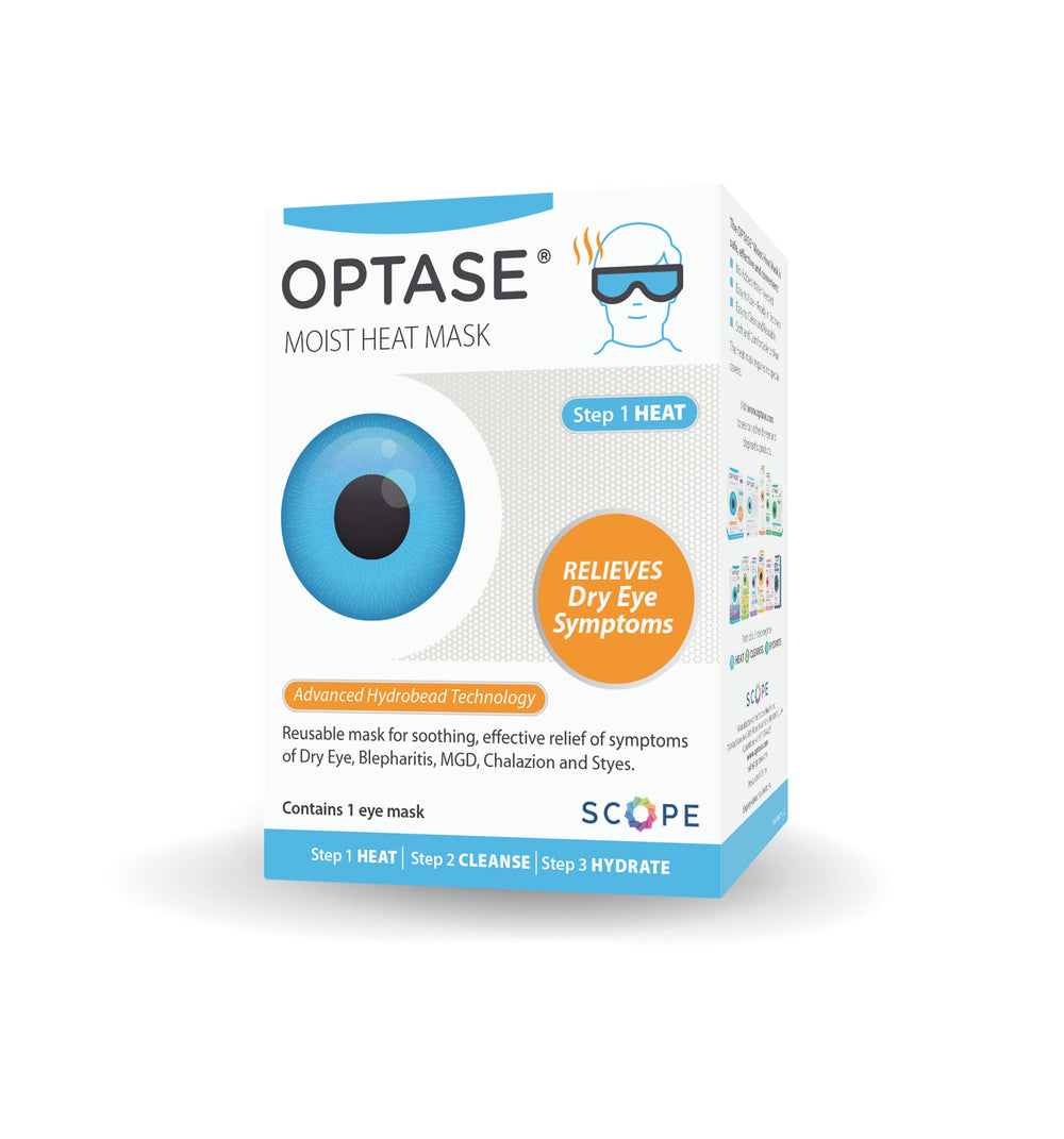 Optase Moist Heat Mask packaging ready for easy eye care routine.