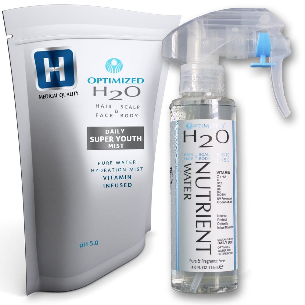 OPTIMIZED anti aging hydrating mist bottle delivers lightweight hydration for hair and skin